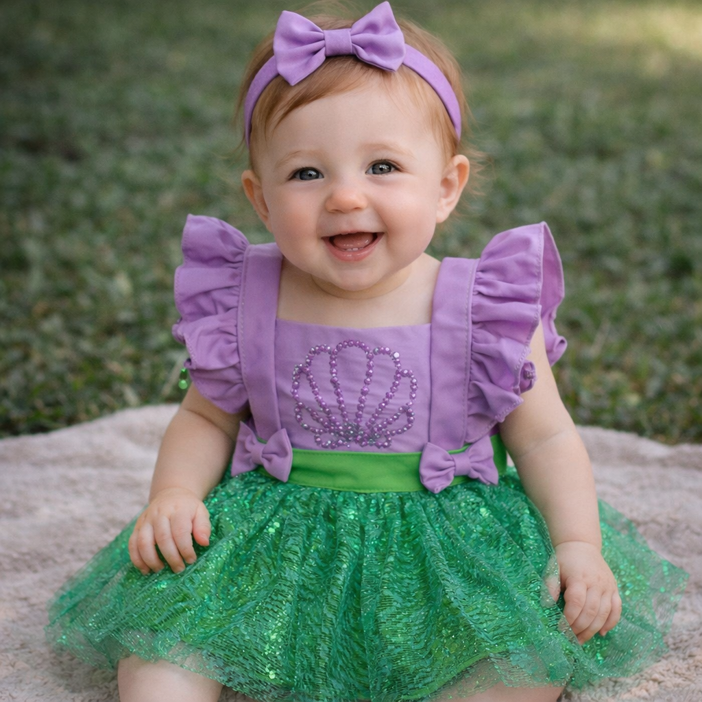 Vestido Romper Princesas Disney para bebê de 0 a 18 Meses