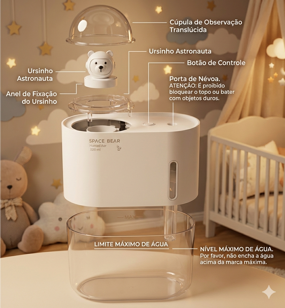 Umidificador Infantil USB Silencioso – Difusor de Névoa com Desligamento Automático para Quarto de Bebê