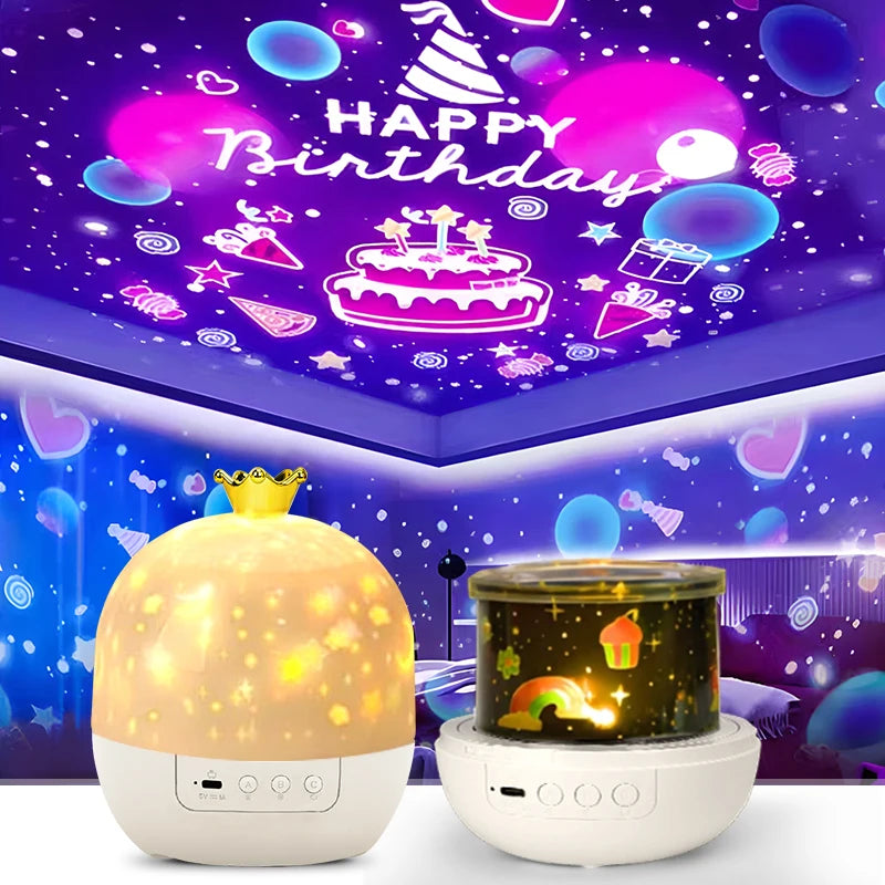 Projetor Noite Mágica – Luz Calmante com Estrelas para Quarto Infantil