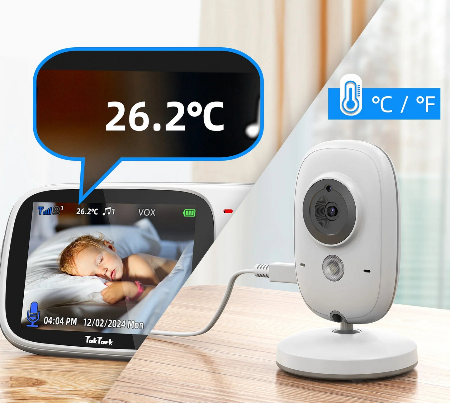 Babá Eletrônica Digital com Câmera – Monitor de Bebê com Visão Noturna, Áudio Bidirecional e Controle de Temperatura