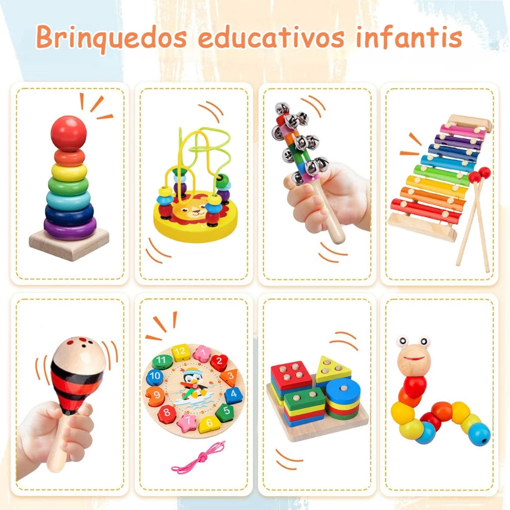 Kit Montessori em Madeira – 9 Brinquedos Educativos (2+ Anos)
