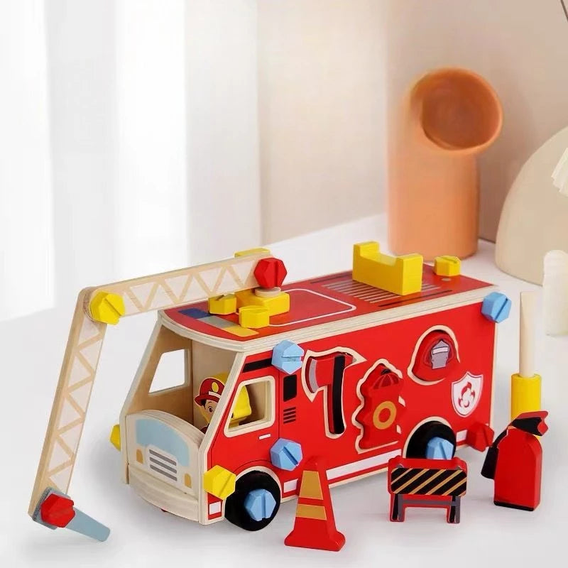 Caminhão de Bombeiro Educativo de Madeira Montessori – Kit DIY de Montar com Ferramentas | +3 Anos