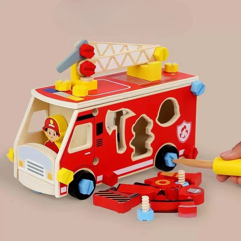 Caminhão de Bombeiro Educativo de Madeira Montessori – Kit DIY de Montar com Ferramentas | +3 Anos