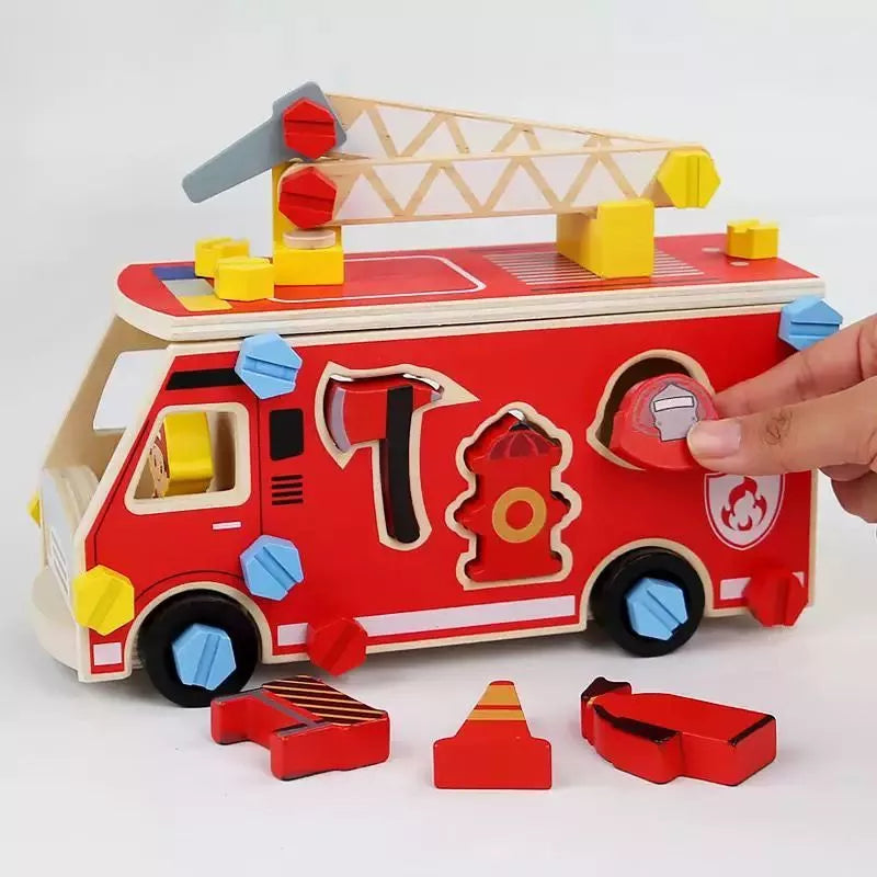 Caminhão de Bombeiro Educativo de Madeira Montessori – Kit DIY de Montar com Ferramentas | +3 Anos